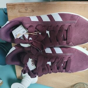 Adidas Burgundy Sneakers with White Stripes
